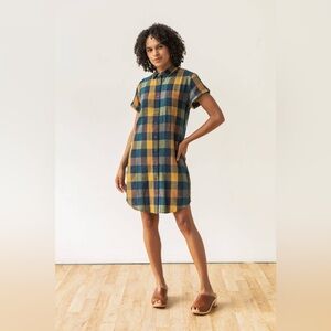 NEW Bridge and Burn Loren Shirt Dress Moonbow Plaid Size Small Blue Yellow NWOT